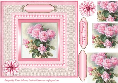Pink Roses, Pearls 'n Lace Pyramid Card Front