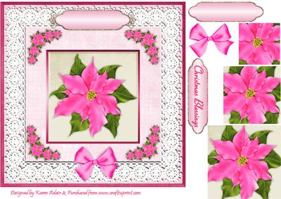 Pink Poinsettia 'n Lace Pyramid Card Front