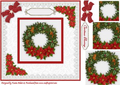Christmas Wreath 'n Lace Pyramid Card Front