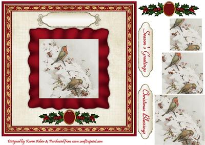 Vintage Christmas Robins Pyramid Card Front