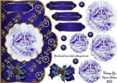 The Christmas Wishing Well Scallop Card Front and Pyramage