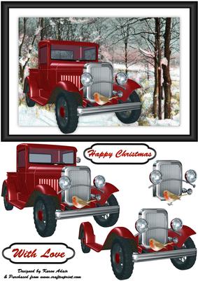 My Big Red Truck Christmas Card Front with Step by Step