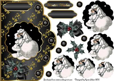Winter Wishes and Kisses Scallop Card Front and Pyramage
