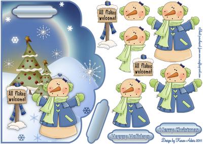 The Flakey Snowman Scallop Card Front with Step by Step