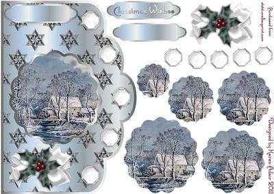A Wonderful Winters Morn Scallop Card and Shaped Pyramage