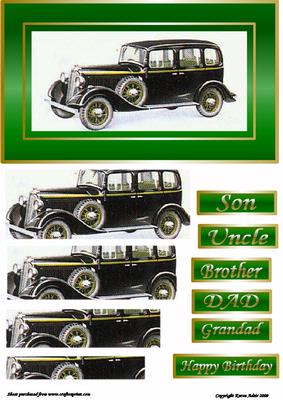 Vintage Car 6 Pyramid Card Front