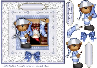 A Beary Merry Christmas Square Card Front with Decoupage