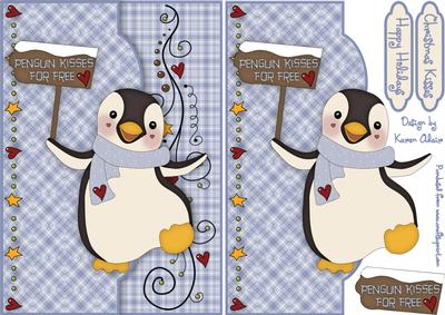 Penguins Christmas Kisses Are Free Faux Envelope Card