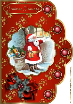 Santa Looking in Scallop A4 Card Front