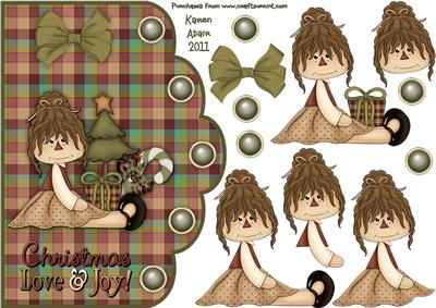 Little Raggedy Christmas Girl Scallop Card Front