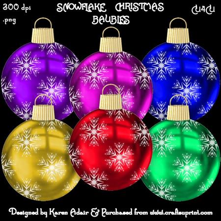 Snowflake Christmas Baubles Digital Embellishments