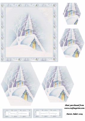 Snowy Christmas Church Pyramid Card Front