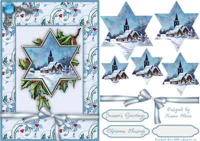 Christmas Church Snowy Scene Star Shaped Pyramid Card Front