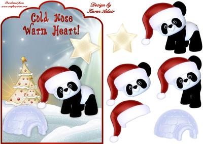 Little Christmas Panda Scallop Top Card with Step by Step
