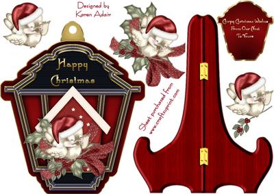 Little Christmas Sparrow Lantern Shaped Plate Card and Stand