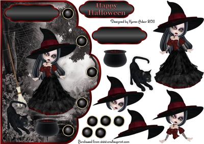 The Wistful Witch Scallop Card Front with Step by Step