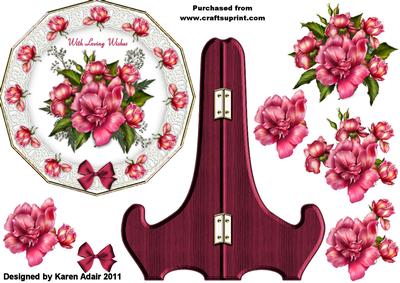 The Glory Rose Plate Card Front and Stand with Decoupage