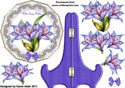 Floral Fantasy Plate Card and Stand with Decoupage