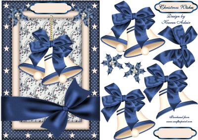 Bells in Blue Card Front with Step by Step