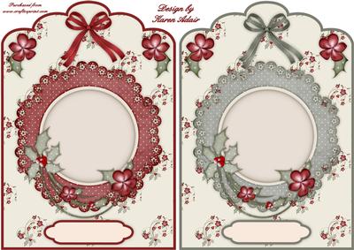 Scallop Top Floral Christmas Quick Card Fronts Red N Green