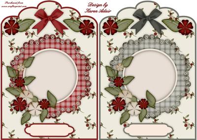 Christmas Flowers Scallop Top Card Fronts in Red and Green