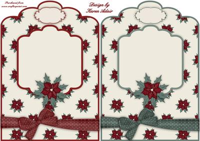 Christmas Poisettia Scallop Top Card Fronts in Red N Green