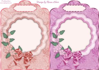 Floral Scrolls Scallop Top Card Fronts in Rose and Pink