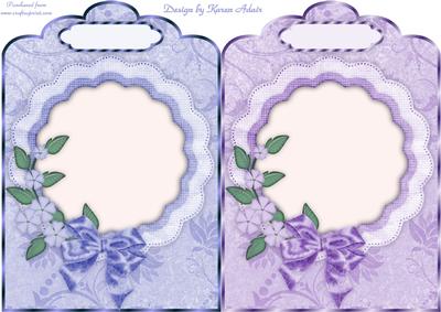 Floral Scrolls Scallop Top Card Fronts in Blue and Lilac