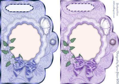 Floral Scrolls Scallop Edge Card Fronts in Blue and Lilac