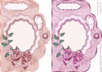 Floral Scrolls Scallop Edge Card Fronts in Rose and Pink