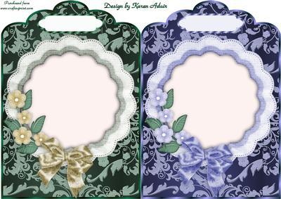 Floral Nouveau Scallop Top Card Fronts in Green and Blue