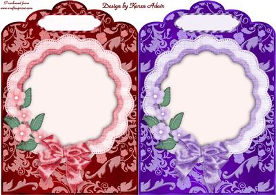 Floral Nouveau Scallop Top Card Fronts in Red and Purple