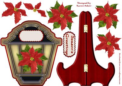 Christmas Poinsettia Lantern Shaped Plate Card and Stand