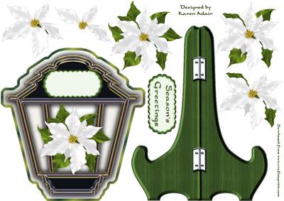 White Poinsettia Lantern Shaped Plate Card and Stand