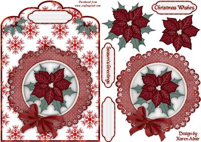 Christmas Poinsettia Scallop Top Card Front and Step by Step