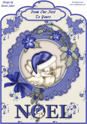 Little Christmas Sparrow A4 Scallop Top Card