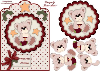 Baby's First Christmas Teddy Scallop Top Card Front