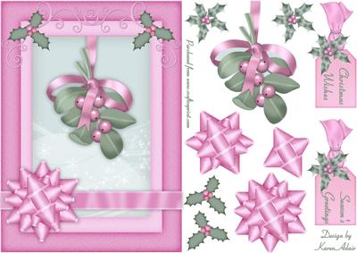 Christmas Mistletoe in Pink and Green Card Front