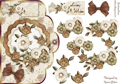 Autumn Flowers Scallop Edge Card Front and Step by Step