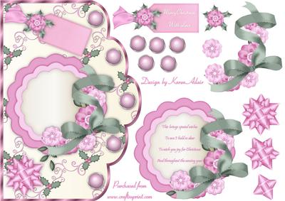 Christmas in the Pink Scallop Card Front with Step by Step