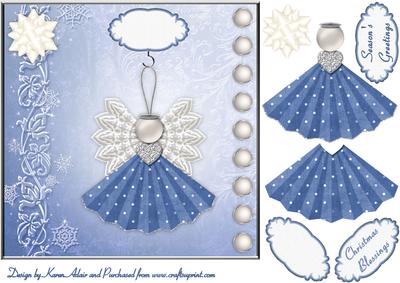 Little Angel in Blue Square Card Front with Step by Step