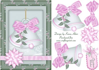 Christmas Bells in Pink and Green A5 Card with Step by Step