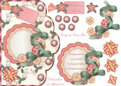Christmas Floral Scallop Card Front with Step by Step