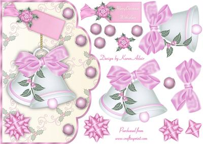 Christmas Bells in Pink and Green Scallop Card Front