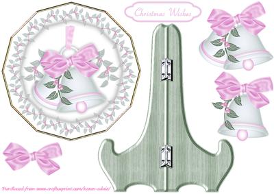 Christmas Bells in Pink and Green Plate Card and Stand