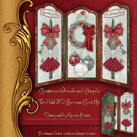 Christmas Wreath and Angels Tri-fold 3D Screen Card Kit