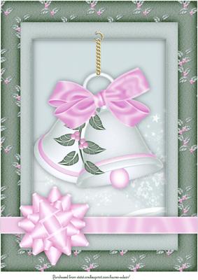 Christmas Bells in Pink and Green A4 Card Front