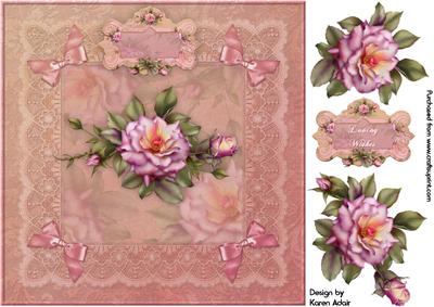 Rose Pink Square Card Front with Step by Step