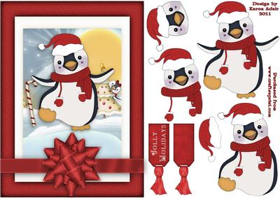 The Happy Penguin 2 A5 Card Front with Step by Step