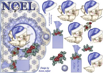 Little Christmas Sparrow in Blue Scallop Card N Step by Step